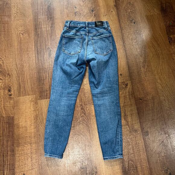 Express High Rise Button Fly Skinny Jeans Medium Wash Denim Women's Size 2R - Picture 6 of 8